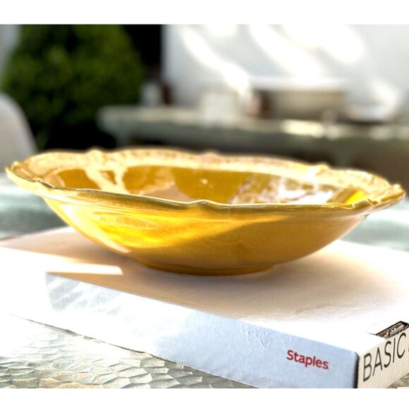 Unbranded California Pottery Gold Pasta Vegetable Bowl Size 14 3/8 D Made in USA - Picture 4 of 7